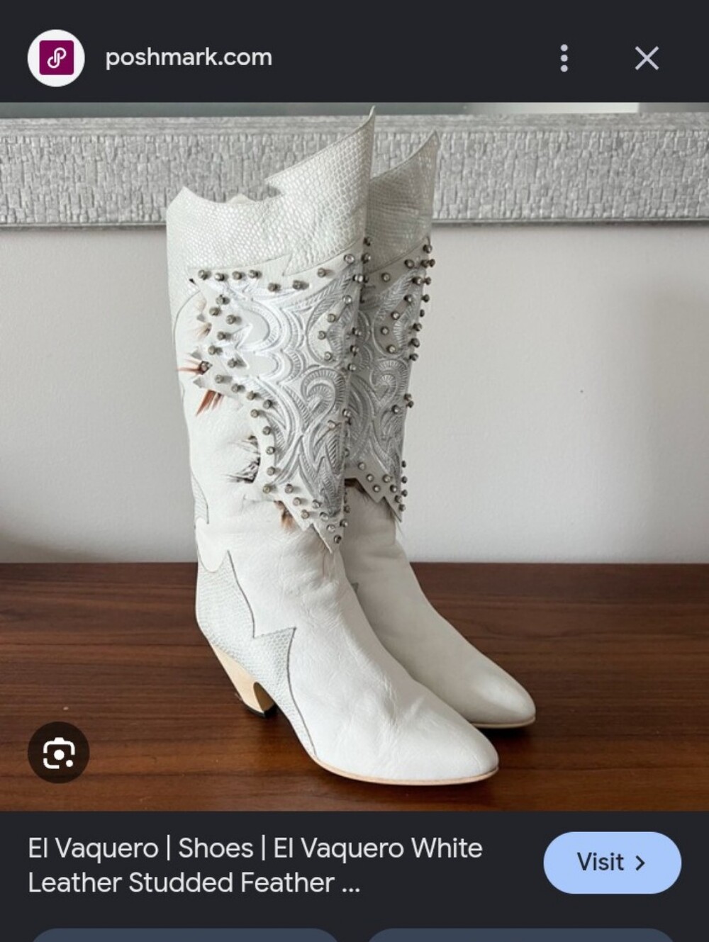 El Vaquero White Studded Leather Western Heeled Boots.Made In Italy .